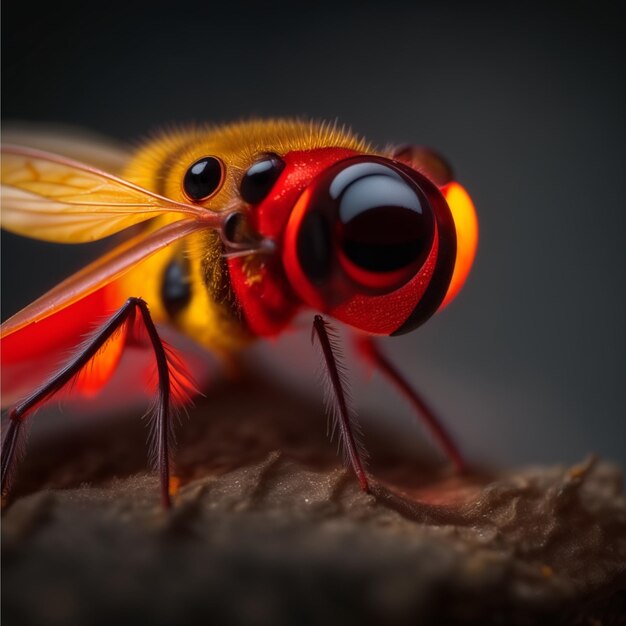 A Small red fly spooky close up in focus colorful midnight