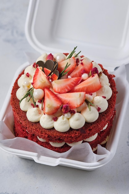 Small red velvet bento cake Strawberry cake for your loved one