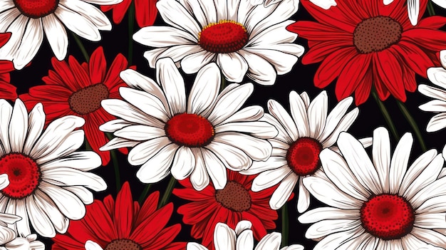 Small red white daisy design seamless pattern floral background daisies drawing