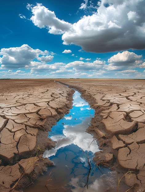 A small river disappears evaporates due to the heat