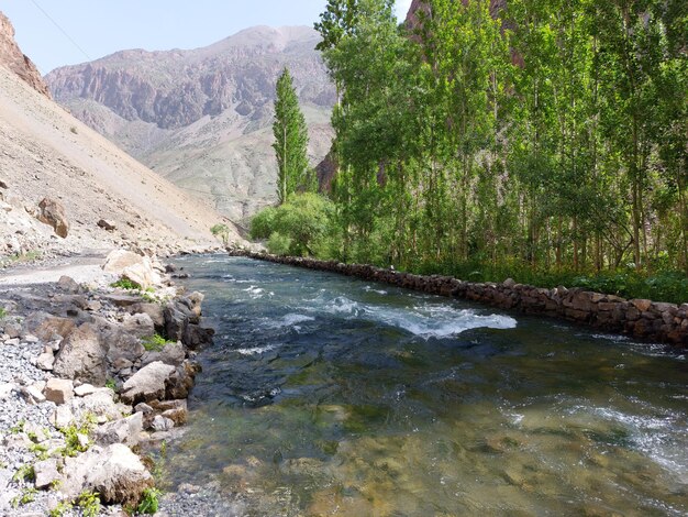 The small river at Haftkul in Tajikistan is very fast