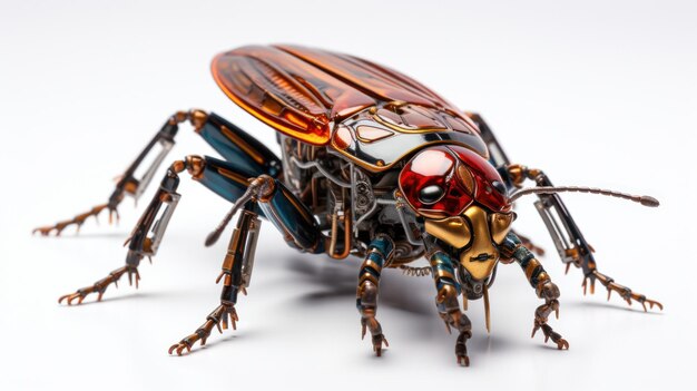 A small robot cockroach on a white background the world of future nanotechnologies