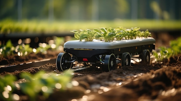 Photo small robot machine sprouts of cucumbers smart farming and digital agriculture 40 generative ai