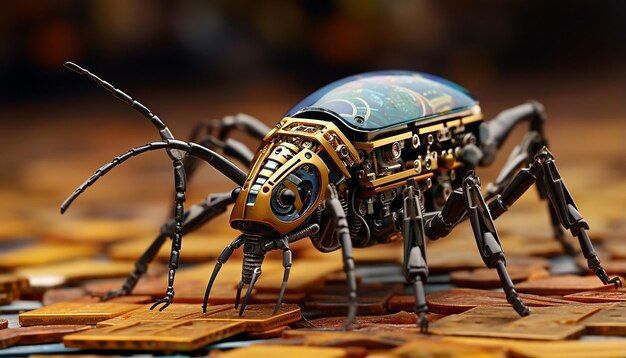 a small robotic beetle welding a computer chip