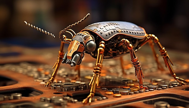 a small robotic beetle welding a computer chip