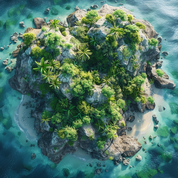 Photo small rocky island with green vegetation in the middle of the ocean