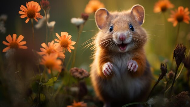 Small Rodent in a Field of Orange Flowers