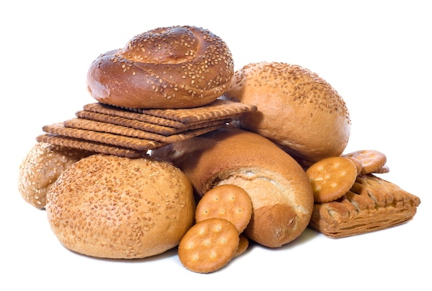 Small roll pikelets and biscuits isolated on white background