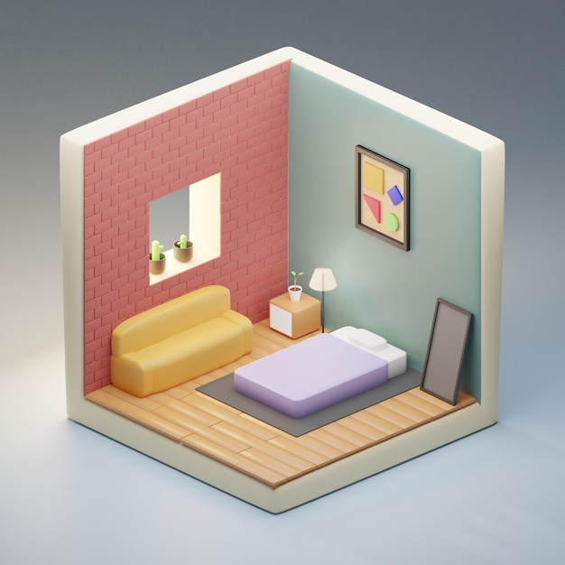 A small room with a bed and a lamp on the wall.