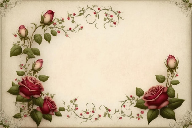 Small roses greeting card in little border of blank backboard