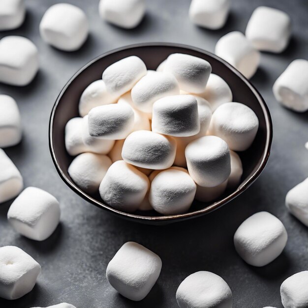 Photo small round white marshmallows on clean studio background bright lighting