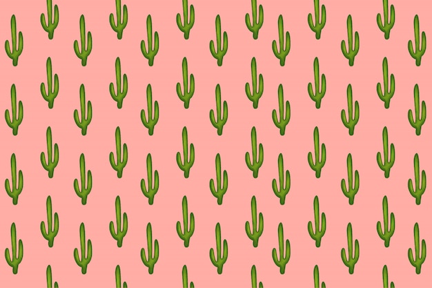 Small Saguaro cactus (Carnegiea gigantea) with pink pastel pattern. Abstract seamless minimalism. cartoon style.
