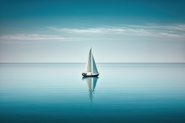 Small sailboat sailing in calm water created with generative ai technology