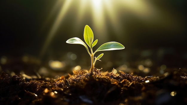 A Small Sapling in Ground Closeup