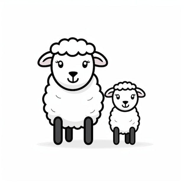 Photo small sheep and her mom icon vector on white background