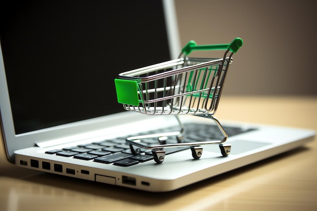 a small shopping cart on a laptop