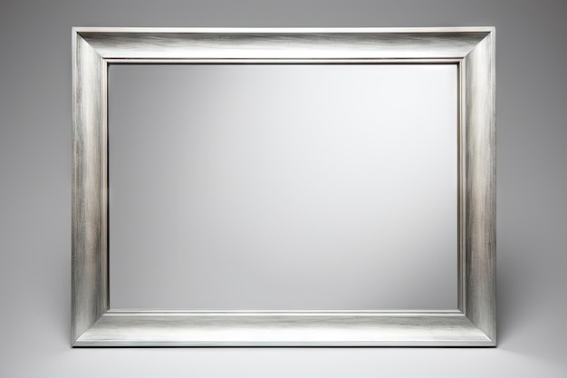 회색 배경에 고립 된 작은 은색 액자 거울