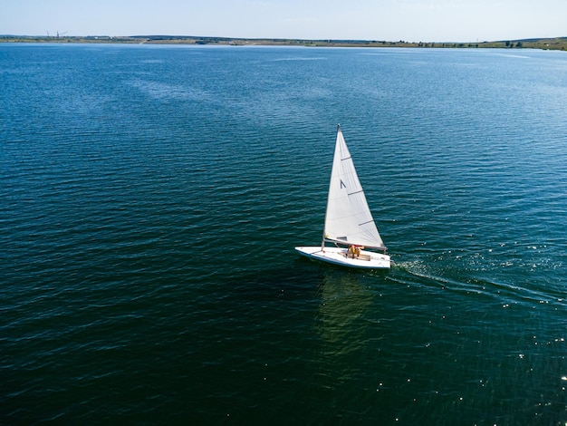 A small single yacht for sports, top view