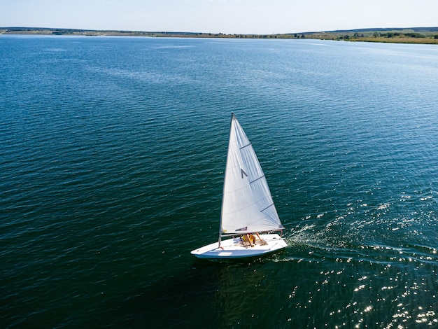 A small single yacht for sports, top view