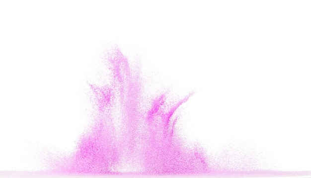 Photo small size purple sand flying explosion violet sands grain wave explode abstract cloud fly purple colored sand splash throwing in air white background isolated high speed shutter throwing freeze