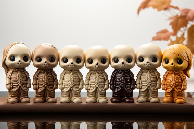 Photo small skeleton figurine halloween ai generated halloween illustration