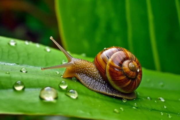 Small snail green water drop Generate Ai