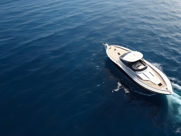 Foto una piccola barca a velocità una curva in movimento nel profondo oceano top drone vista 4k dettagli