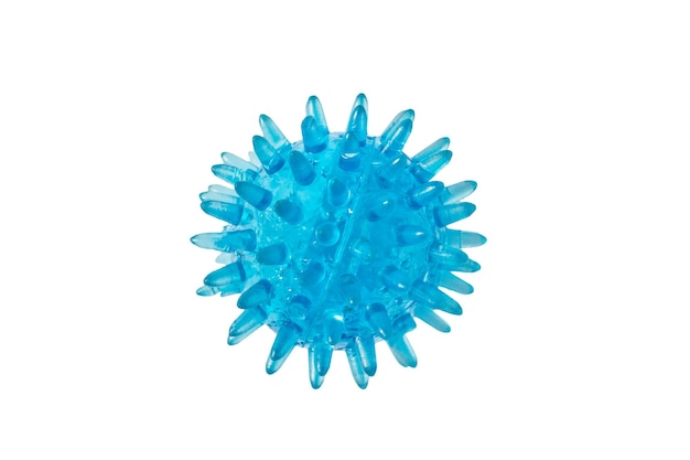 Small spiny blue massage ball isolated on white