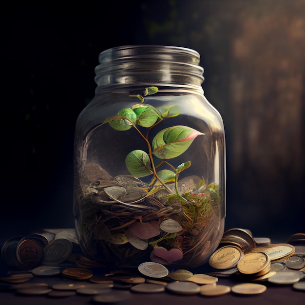 A small sprout in a jar of coins Generative AI