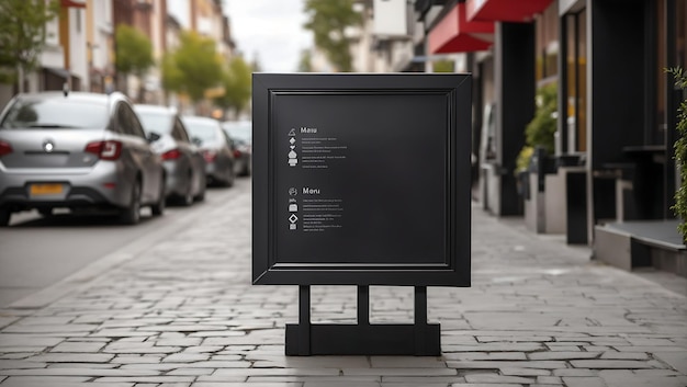 small square Black color blank restaurant menu boards on the street