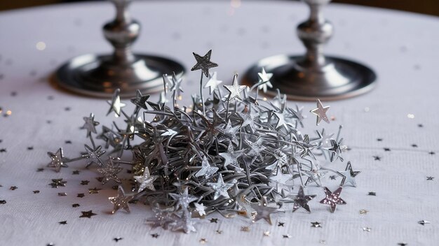 Photo small star spangles on white table