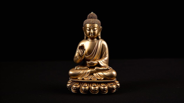 A small statue of a buddha on a black background