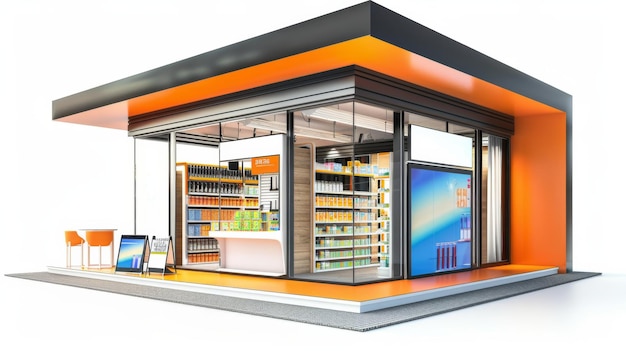 Small Store With Orange Walls and Shelves