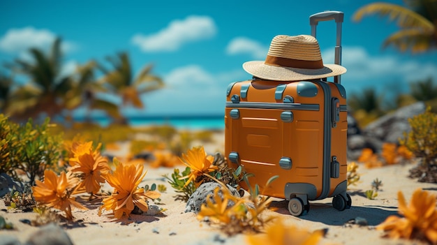 a small suitcase with tropical sand on the island