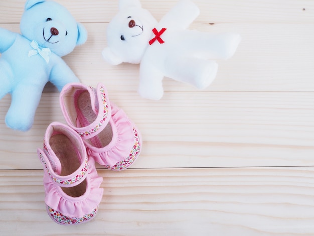 Small teddy bears toy and children's shoe