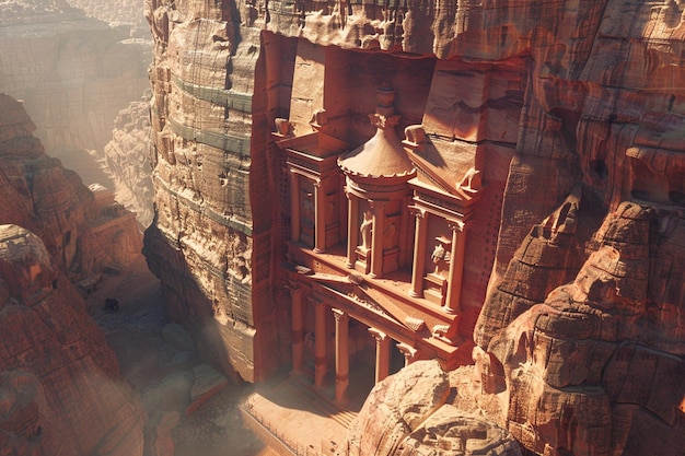 Photo a small temple is carved into the side of a cliff