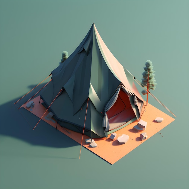 A small tent with a tree in the middle