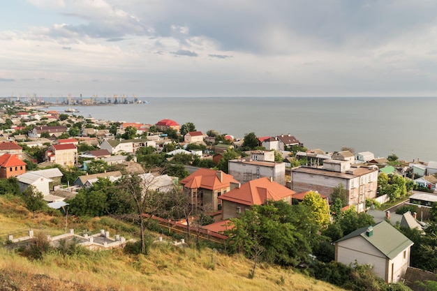 Small town by the sea with a cargo port