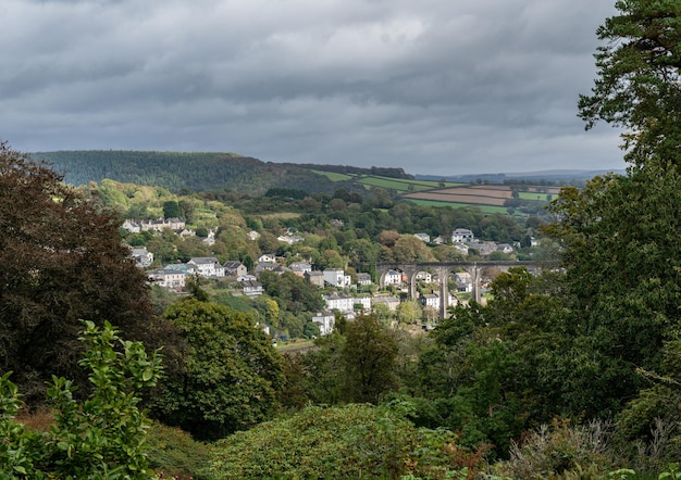 Small town of Calstock on River Tamar in Cornwall