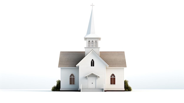 Small town church isolated on white background