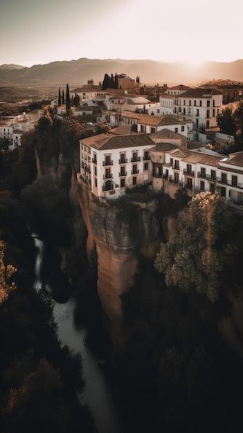 A small town on a cliff in spain