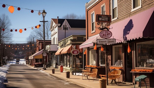 small town's main street decorated for Groundhog Day