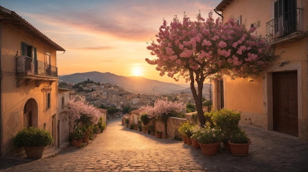 A small town street in Southern Italy standing on a hilltop