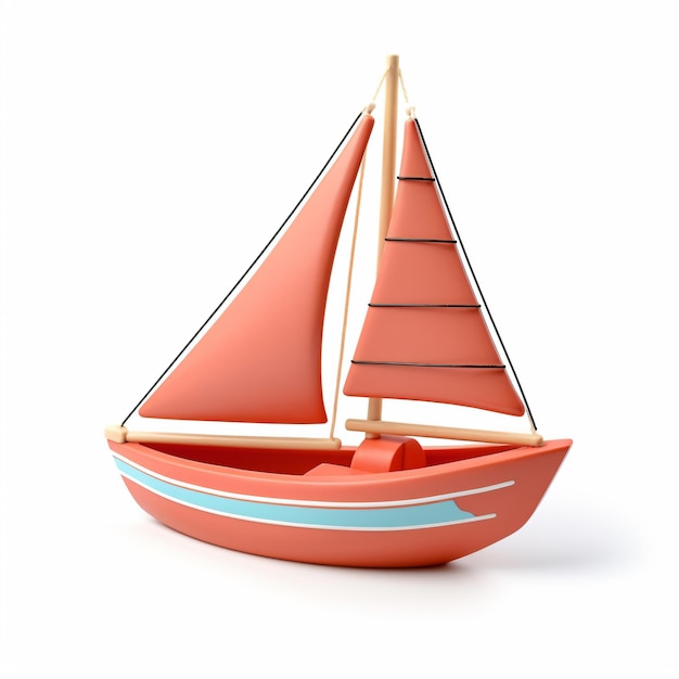 A Small Toy Boat With Red Sail