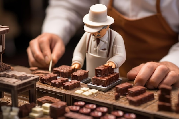 Small toy chocolatier making chocolates