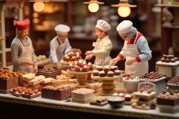 Small toy chocolatier making chocolates