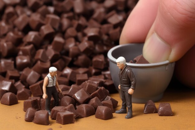 写真 チョコレートを作る小さなおもちゃのショコラティエ