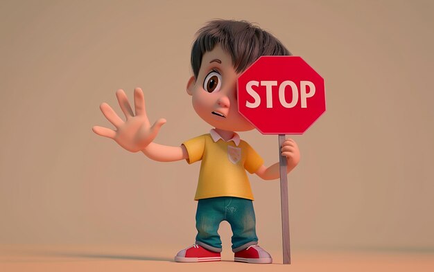 Photo a small toy figure with a yellow shirt that says stop