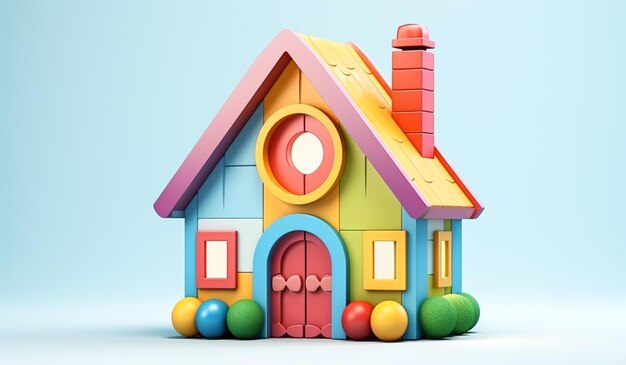 Small toy house in soft colors plasticized material educational for children to play AI generated