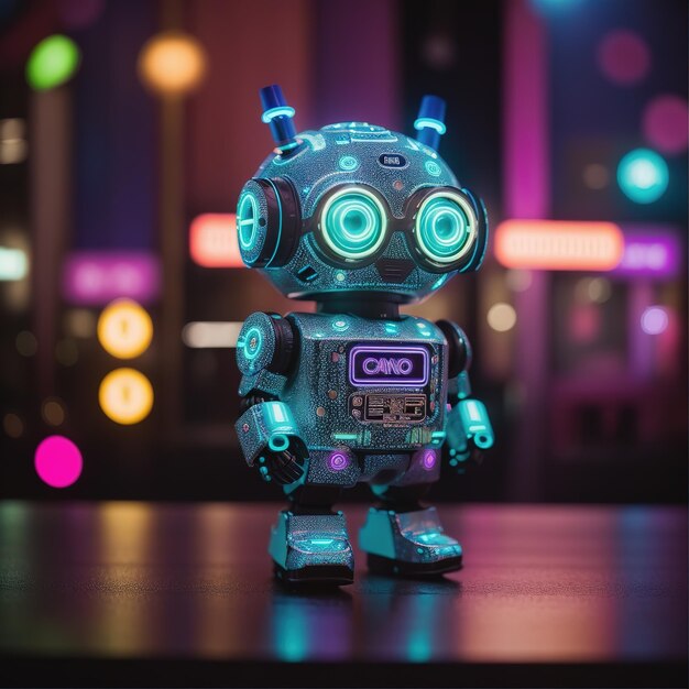 Small toy kid robot neon light background free download